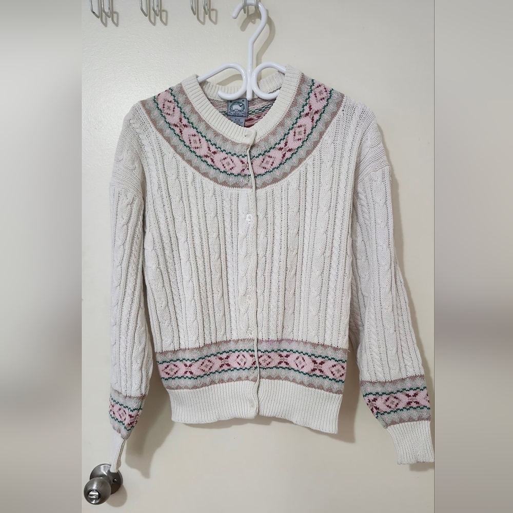 Chic White Cardigan with Pink Accents